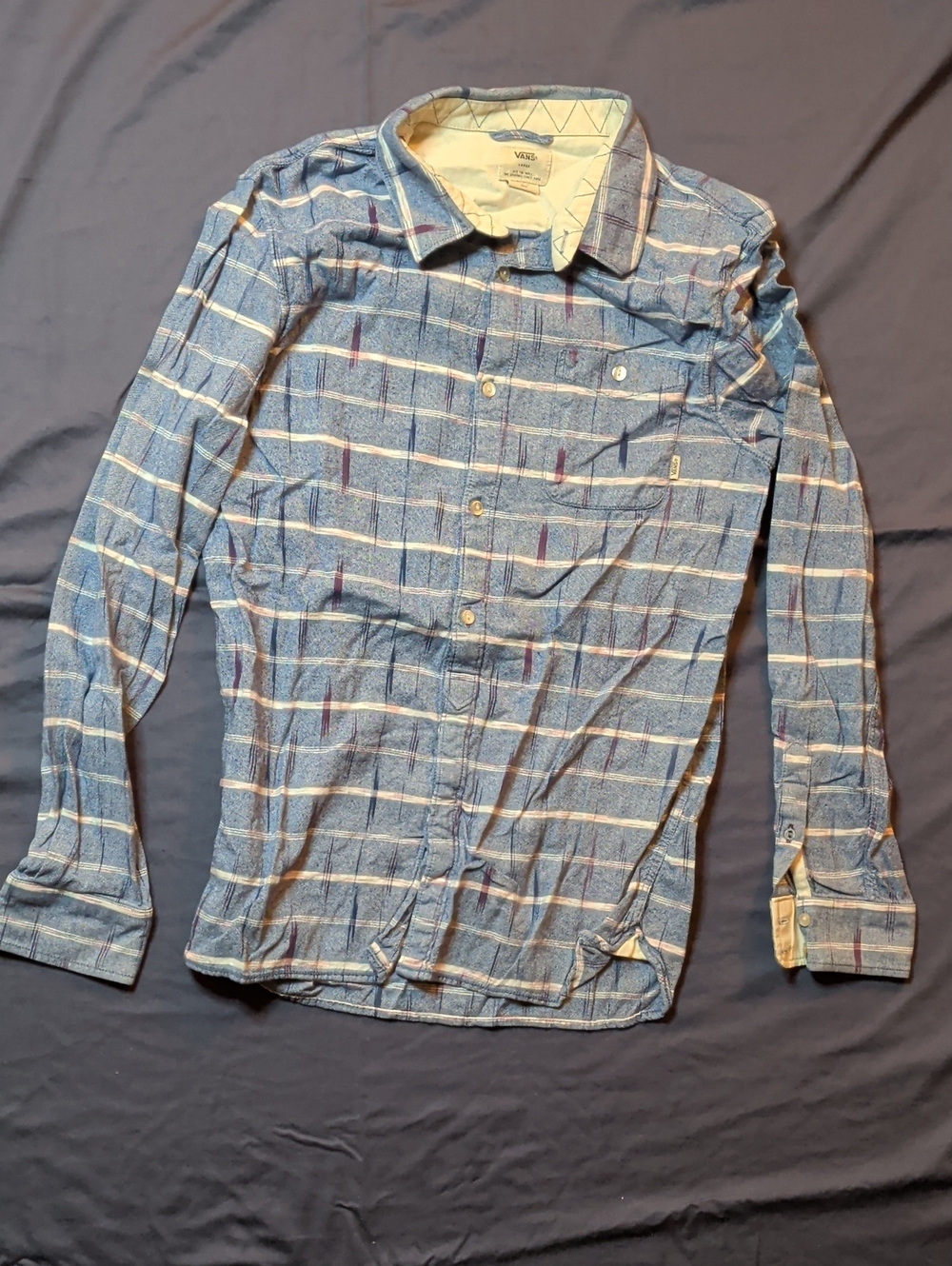 Vans Men's Light Blue Plaid Long-Sleeve Button-Down Shirt